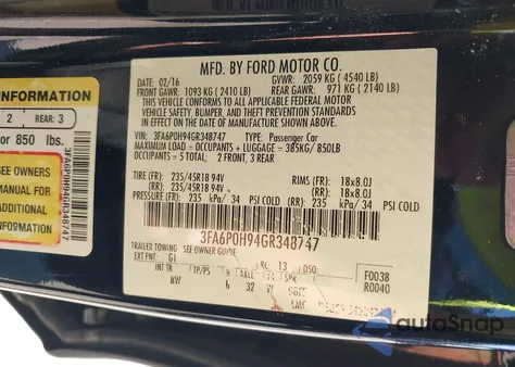 2016 Ford Fusion Se z USA, uszkodzony, nr VIN 3FA6P0H94GR348747